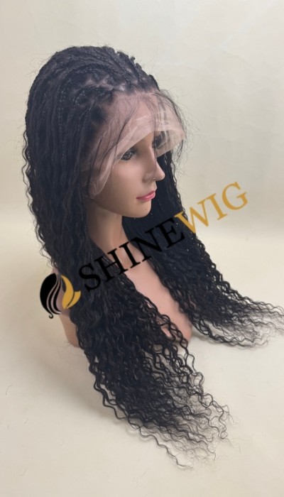 24inch natural black color braided curly human hair full lace wig from shinewig