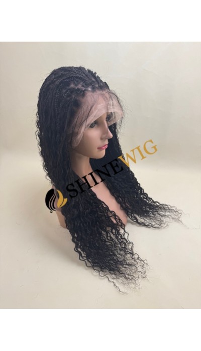 24inch natural black color braided curly human hair full lace wig from shinewig