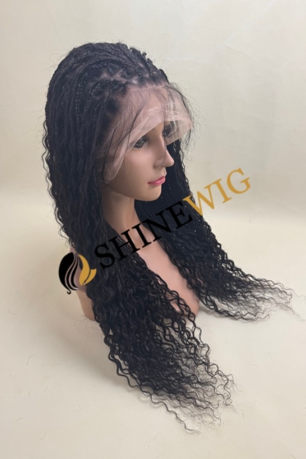24inch natural black color braided curly human hair full lace wig from shinewig