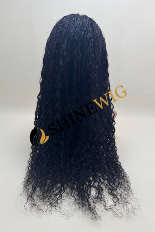 24inch natural black color braided curly human hair full lace wig from shinewig
