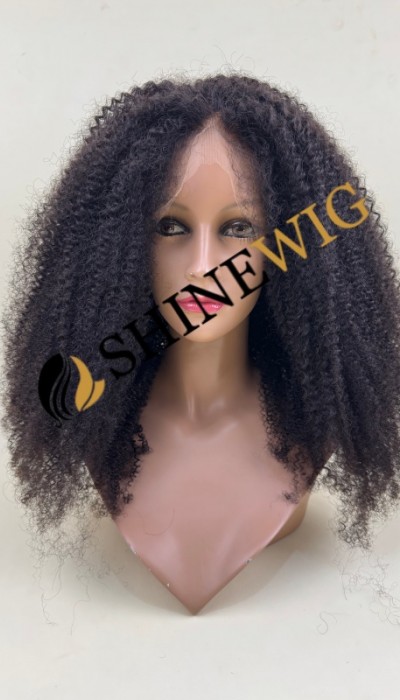 22inch HIGH DENSITY remy human hair natural black color kinky curly HD full lace wig from shinewig