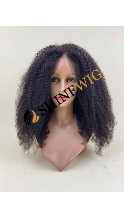 22inch HIGH DENSITY remy human hair natural black color kinky curly HD full lace wig from shinewig