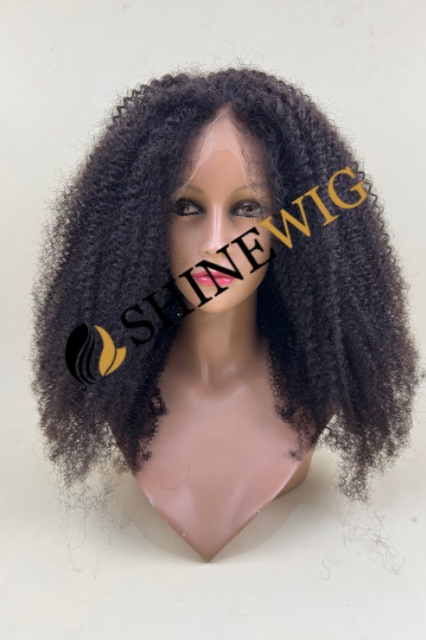 22inch HIGH DENSITY remy human hair natural black color kinky curly HD full lace wig from shinewig