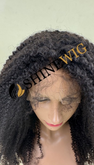 22inch HIGH DENSITY remy human hair natural black color kinky curly HD full lace wig from shinewig