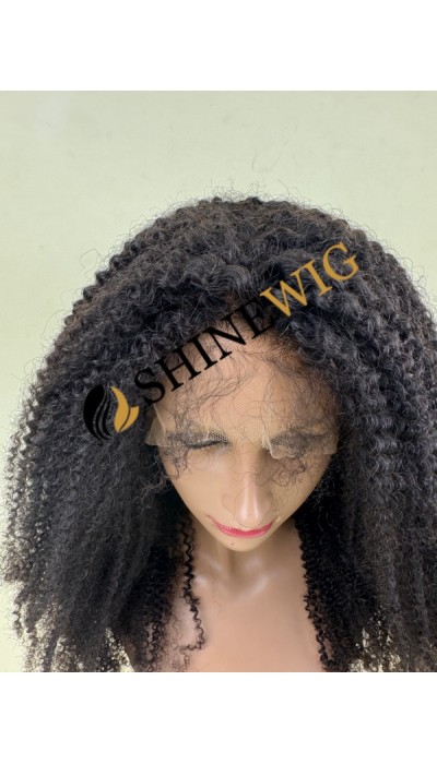 22inch HIGH DENSITY remy human hair natural black color kinky curly HD full lace wig from shinewig