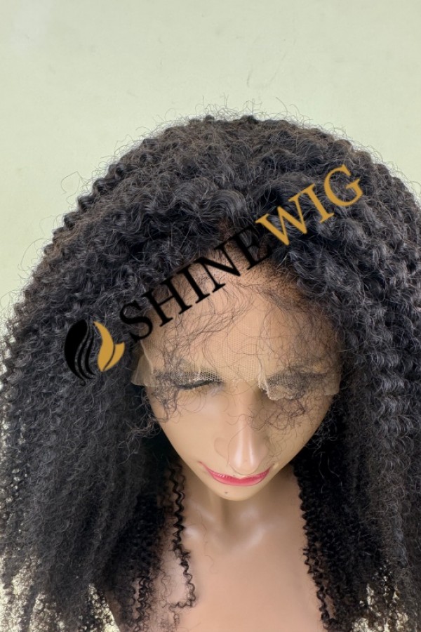 22inch HIGH DENSITY remy human hair natural black color kinky curly HD full lace wig from shinewig