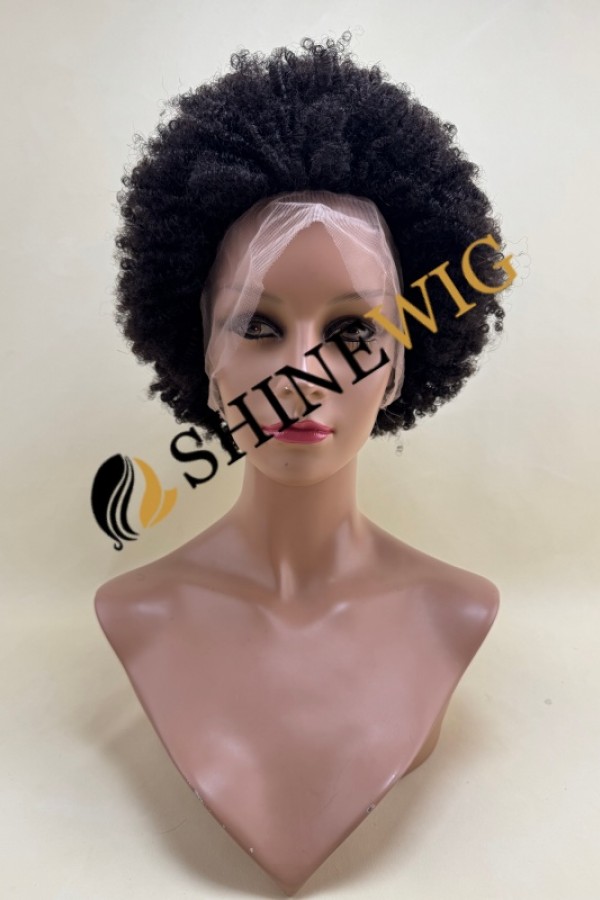 12 inch natural color 1B afro curly  remy human hair full lace wig