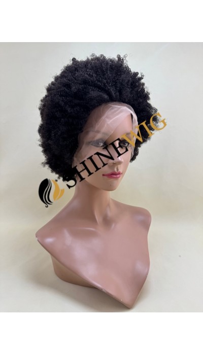 12 inch natural color 1B afro curly  remy human hair full lace wig
