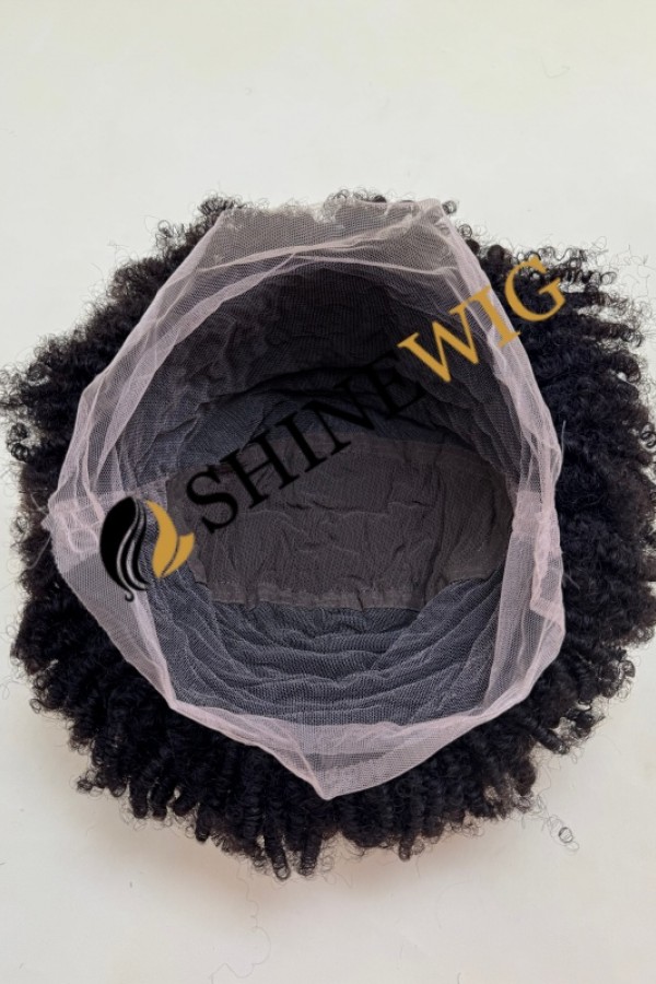12 inch natural color 1B afro curly  remy human hair full lace wig