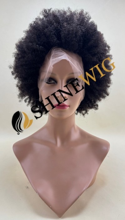 12 inch natural color 1B KINKY afro curly  remy human hair full lace wig