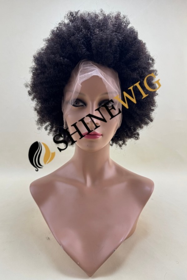12 inch natural color 1B KINKY afro curly  remy human hair full lace wig