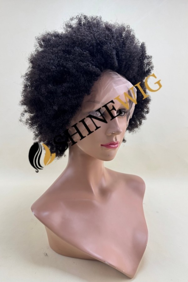 12 inch natural color 1B KINKY afro curly  remy human hair full lace wig