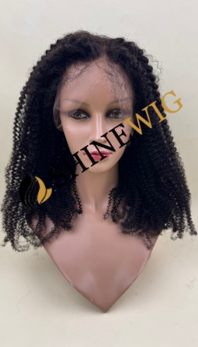 22inch remy human hair natural black color kinky curly full lace wig from shinewig