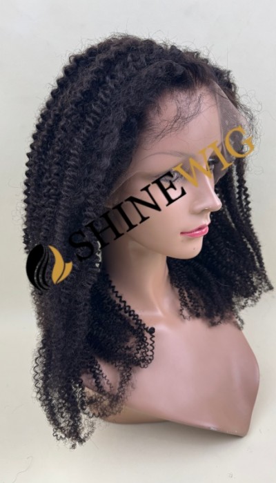 22inch remy human hair natural black color kinky curly full lace wig from shinewig