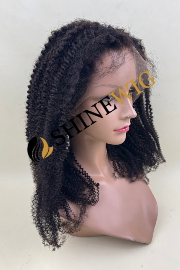 22inch remy human hair natural black color kinky curly full lace wig from shinewig
