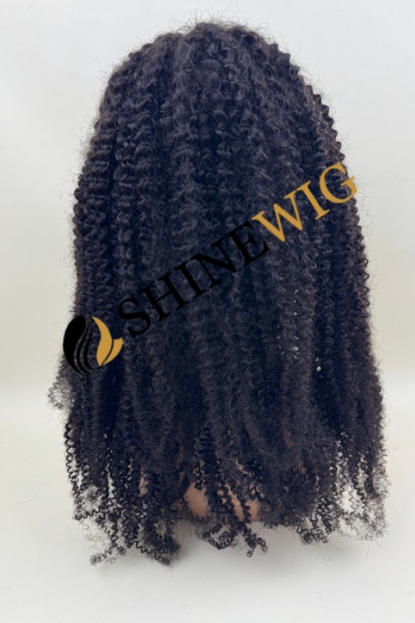 22inch remy human hair natural black color kinky curly full lace wig from shinewig