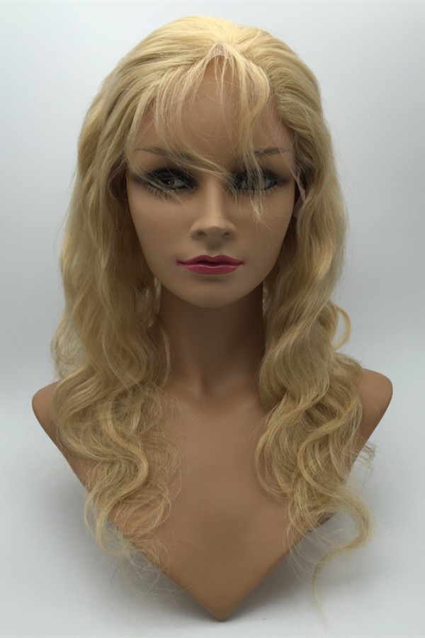 16inch blonde body wave Chinese vigin hair natural full lace wig