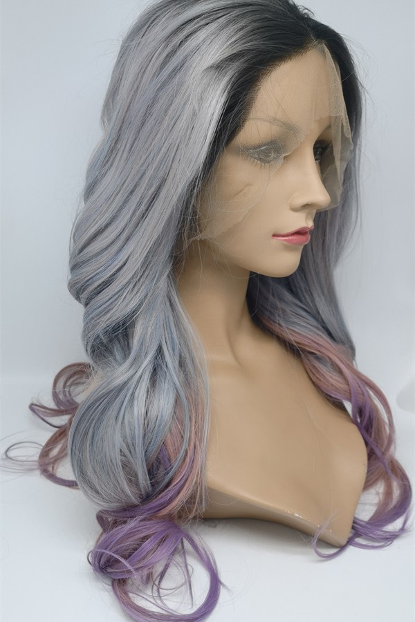 High temperature beautiful color natural wave synthetic lace front wig shinewig