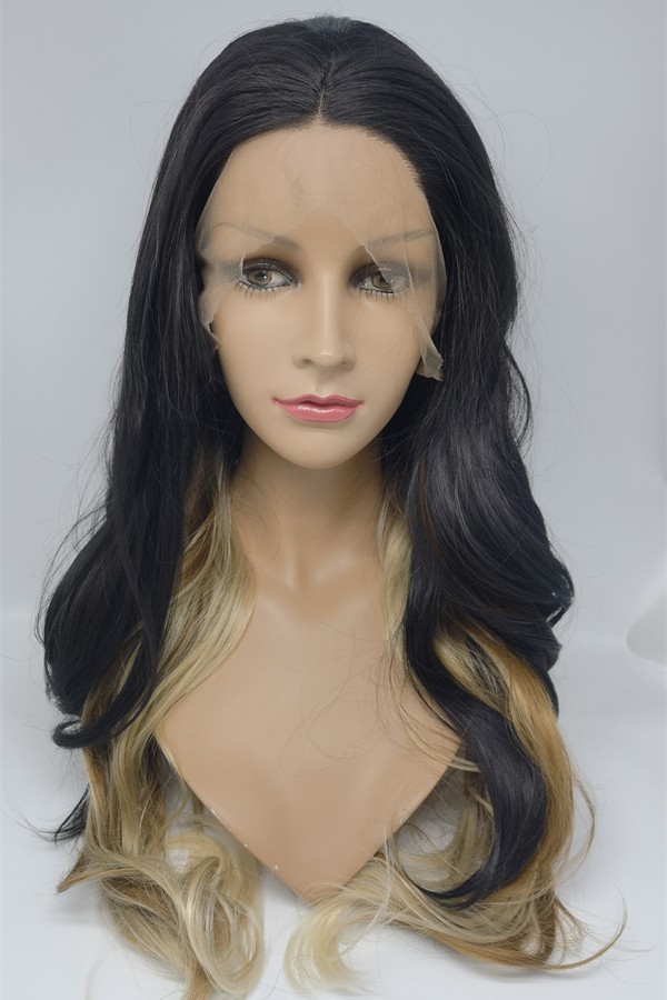 High temperature 3 tone colors  beautiful wavy synthetic lace front wig shinewig