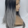 High temperature dark roots gray hair ombre color  beautiful wavy synthetic lace front wig shinewig