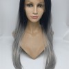 High temperature dark roots gray hair ombre color  beautiful wavy synthetic lace front wig shinewig