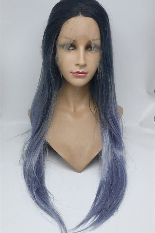 High temperature dark roots ombre color  beautiful wavy synthetic lace front wig shinewig