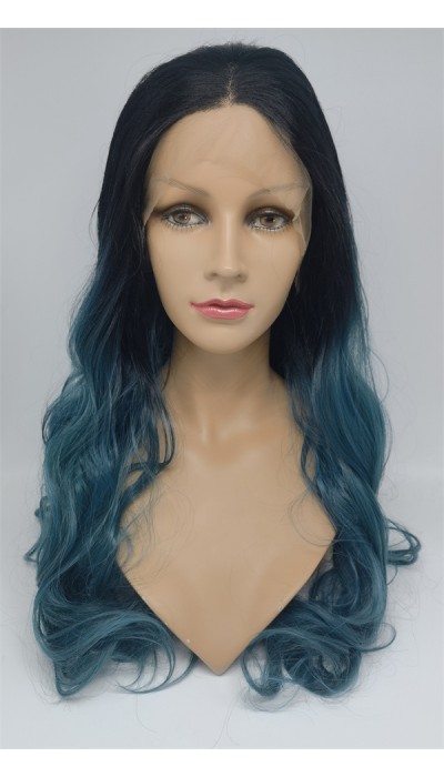 High temperature dark roots ombre color  beautiful wavy synthetic lace front wig shinewig