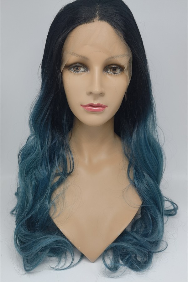 High temperature dark roots ombre color  beautiful wavy synthetic lace front wig shinewig