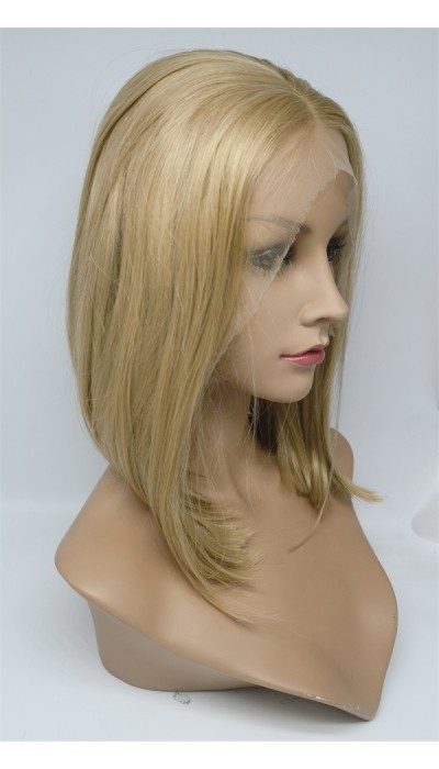 High temperature blonde color short style  beautiful wavy synthetic lace front wig shinewig