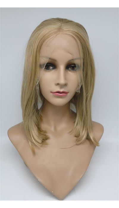 High temperature blonde color short style  beautiful wavy synthetic lace front wig shinewig