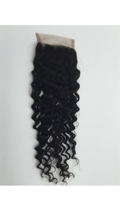 16 inch curly Chinese virgin human hair lace top closure