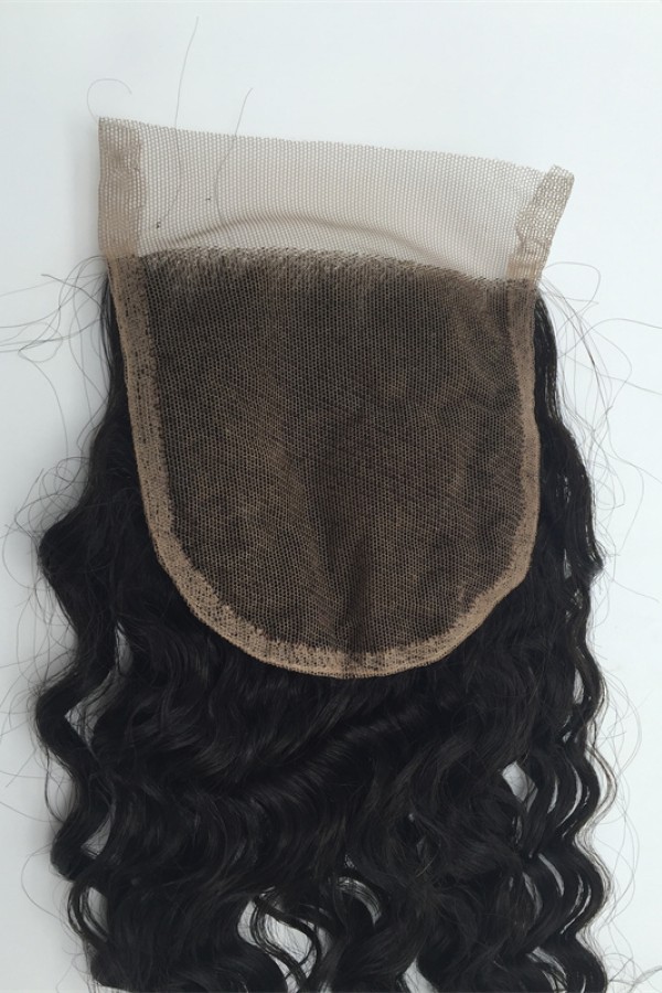 16 inch curly Chinese virgin human hair lace top closure